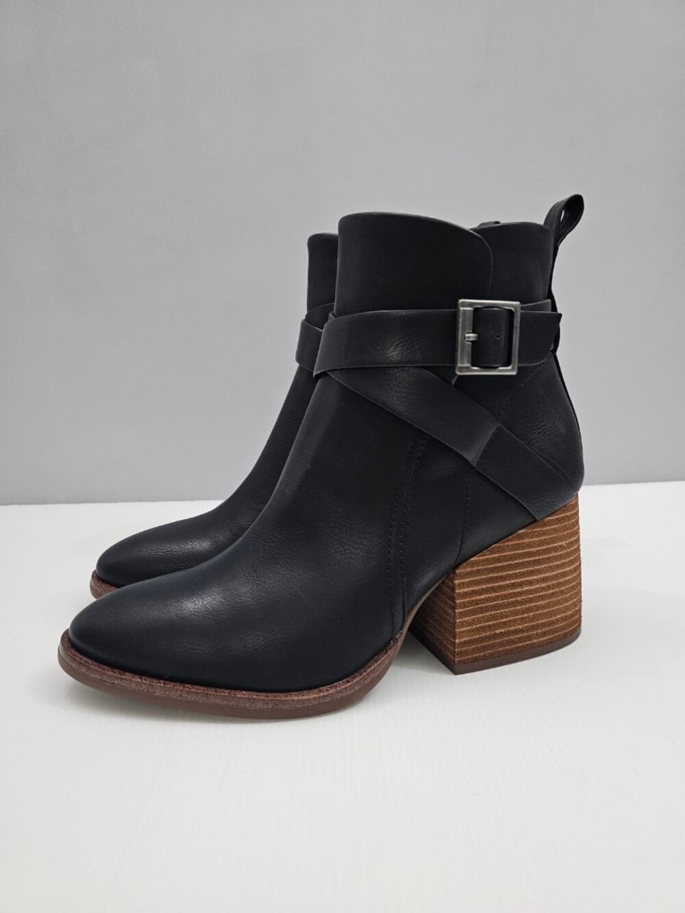 Korks By Kork Ease Shyla Ankle Boot Womens 8 Black Block Heel Buckle Strap